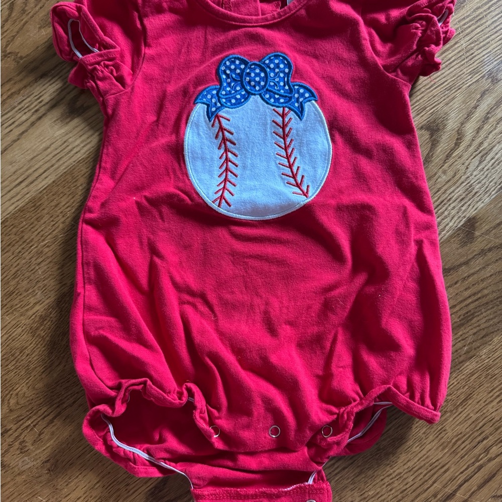 Red Baby Romper with Baseball Design